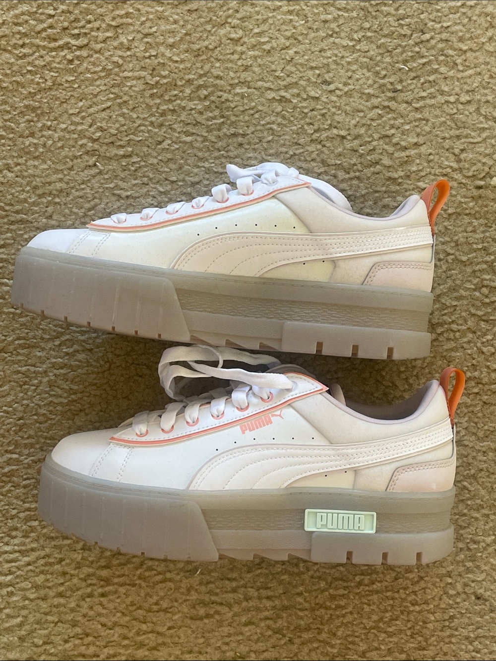 Puma Women's White Platform Sneakers with Peach and Orange Accents